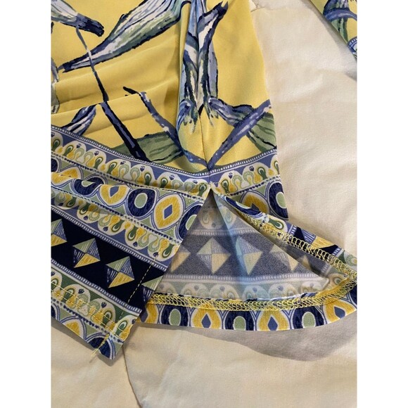 JM Collection Women's Plus Sz XXL Yellow Blue Printed Rhinestone V-Neck Top - Picture 6 of 11